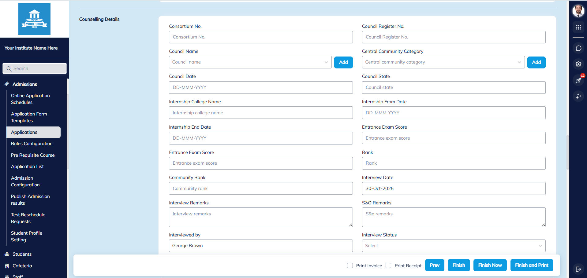 Interview, Counselling and Selection Management