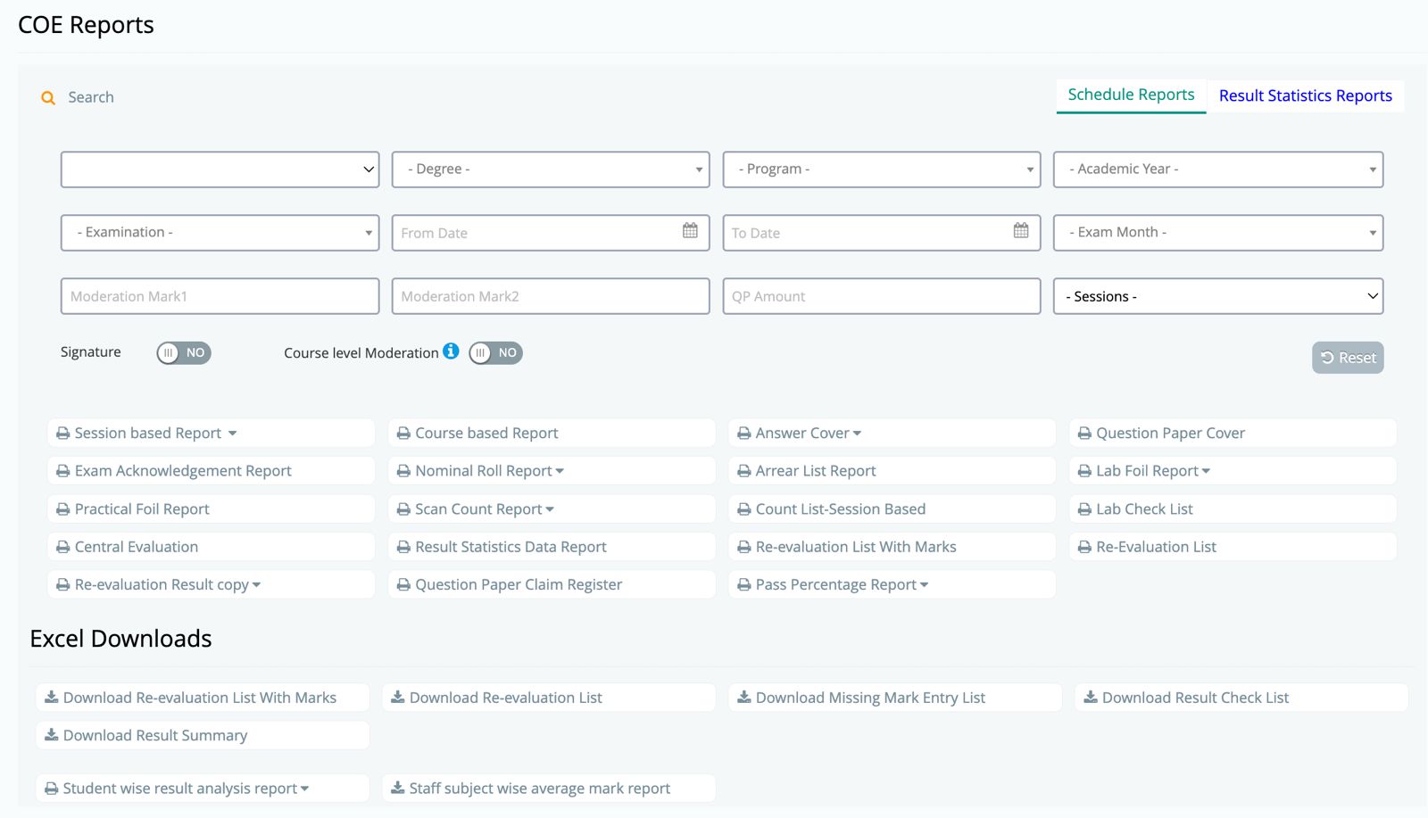 Examination reports and analytics