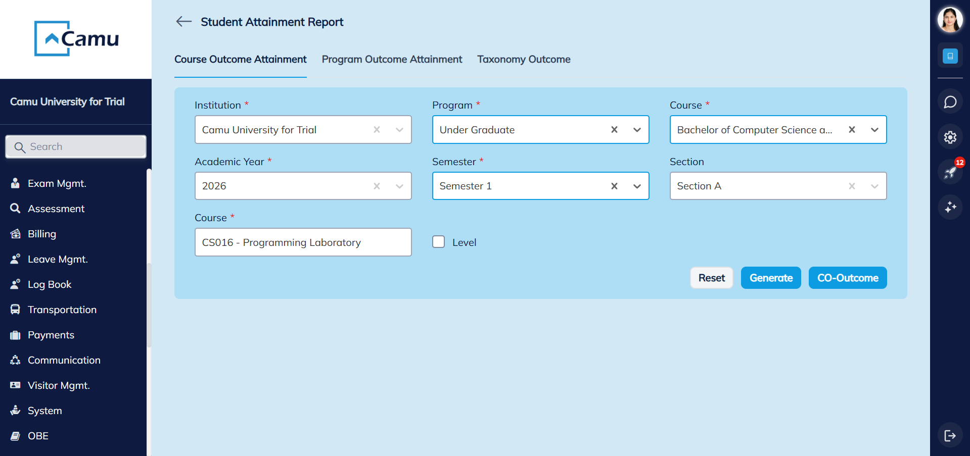 Student Attainment Report
